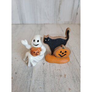 Vintage gingerbread cat cookie ghost figurine pumpkin village accessory figure H